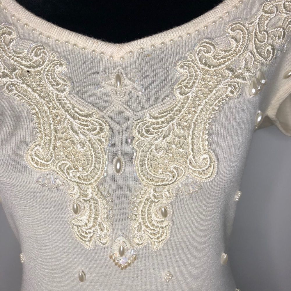 Carole Little Cream Pearl Sequin Small Dress - Picture 3 of 10
